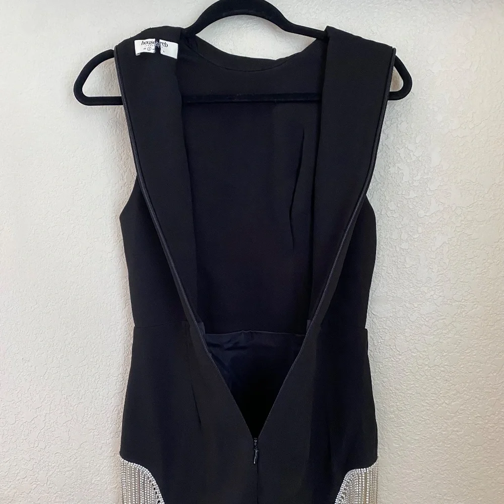 HOUSE OF CB 'Charlize'‎ Black Crystal Trim Dress /Size XS rhinestones NWOT